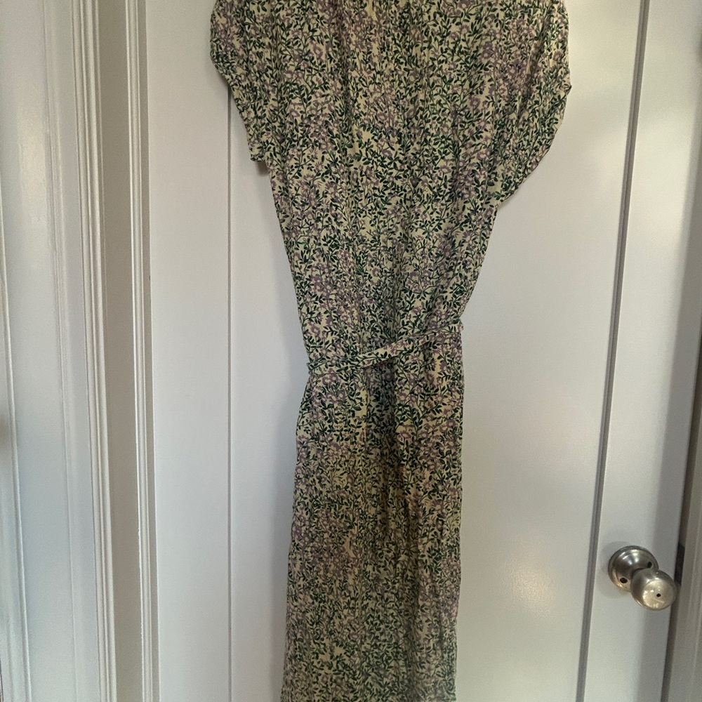 Green and Cream Floral Maxi Dress with Tie Waist